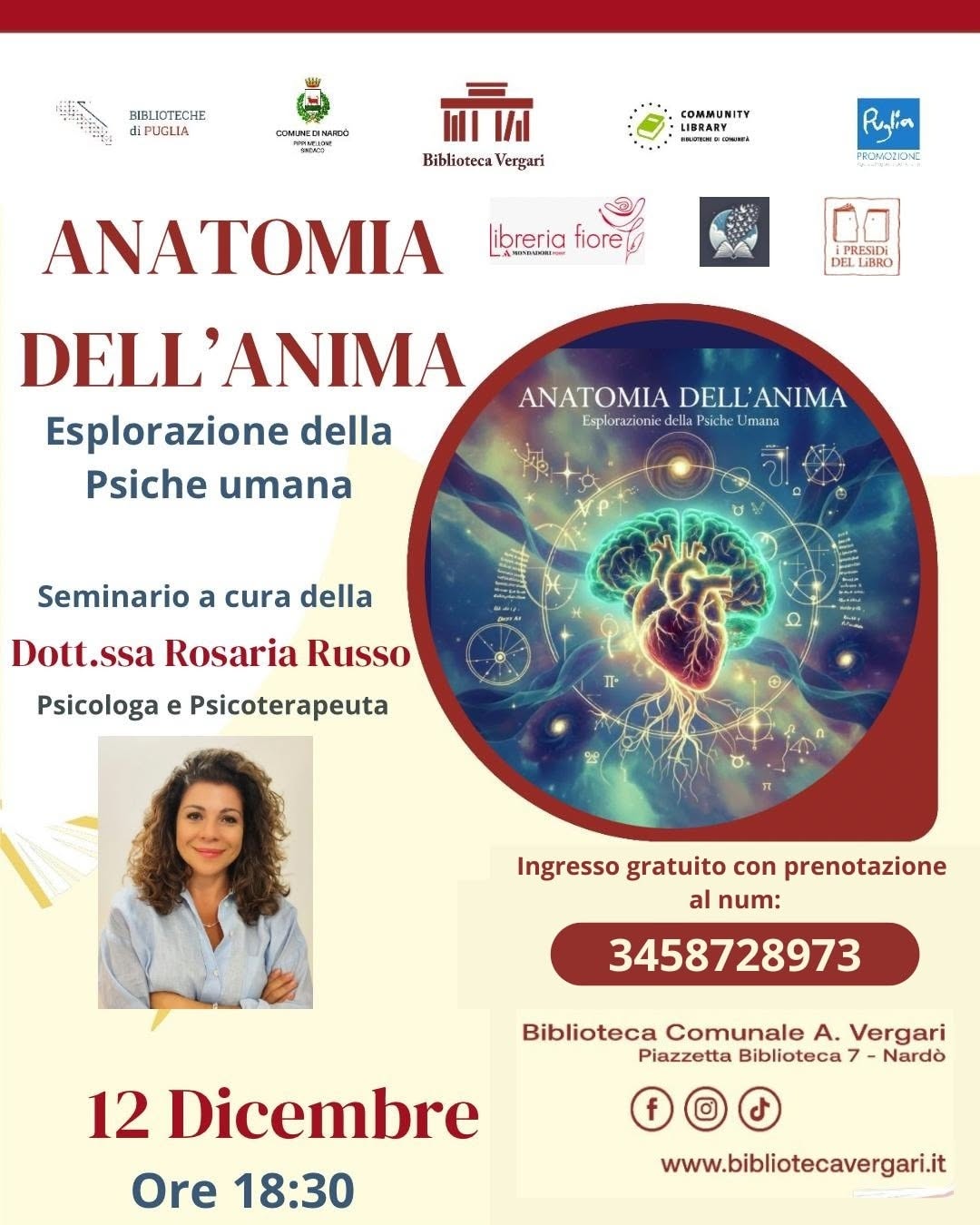 Locandina: Anatomia dell'anima, seminario con la Dott.ssa Rosaria Russo
