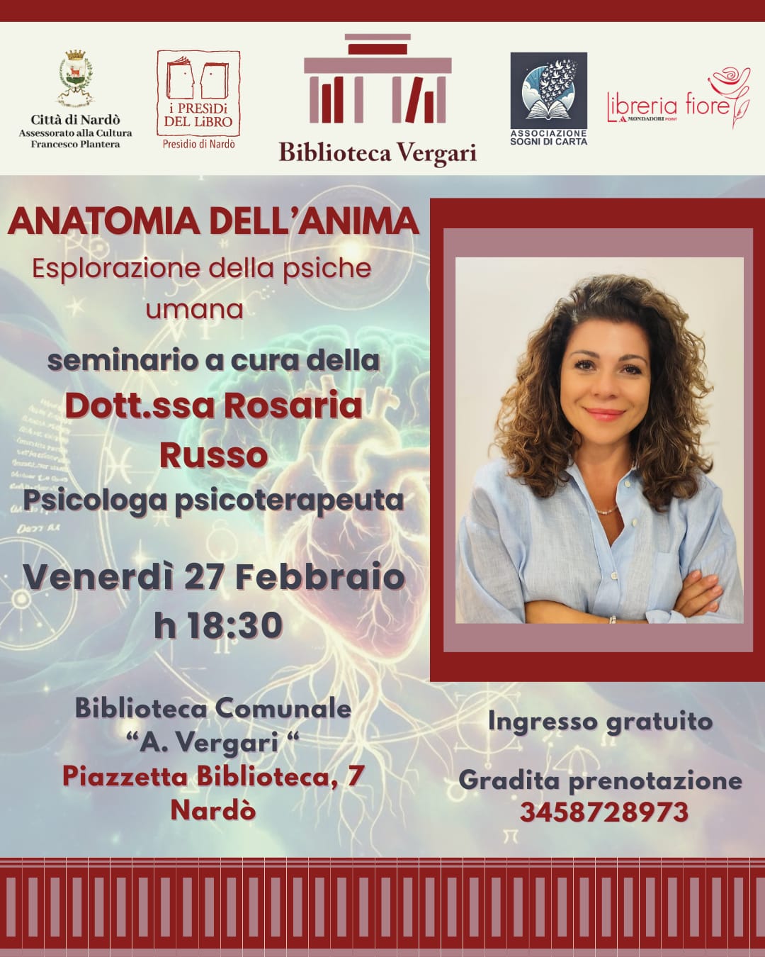 Locandina: Anatomia dell'anima, seminario con la Dott.ssa Rosaria Russo