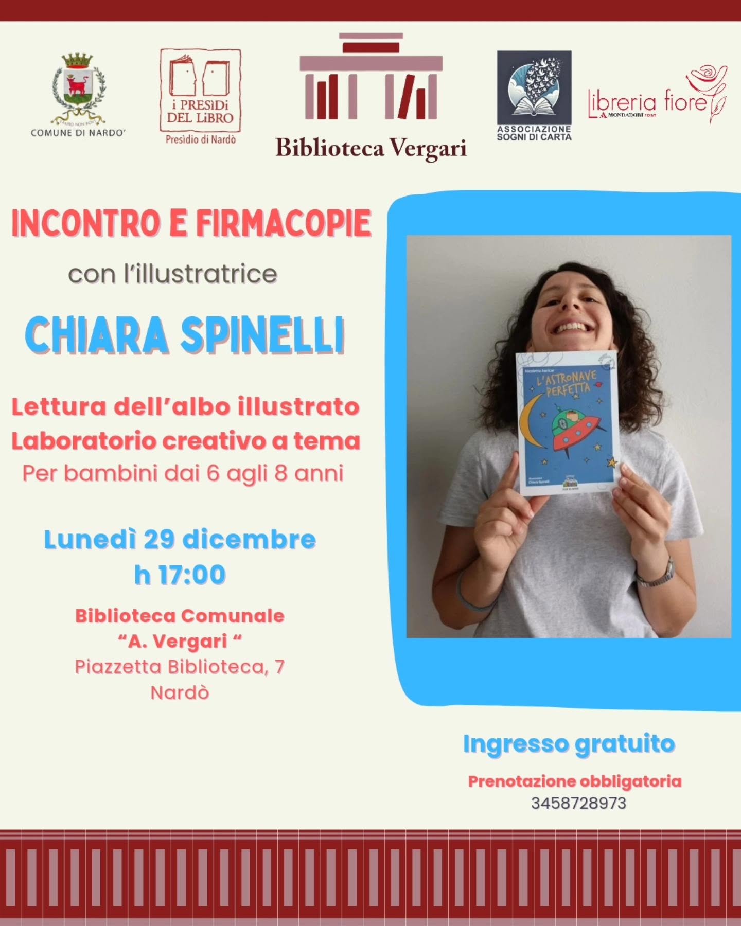 Locandina: laboratorio di lettura e laboratorio creativo con l'illustratrice Chiara Spinelli