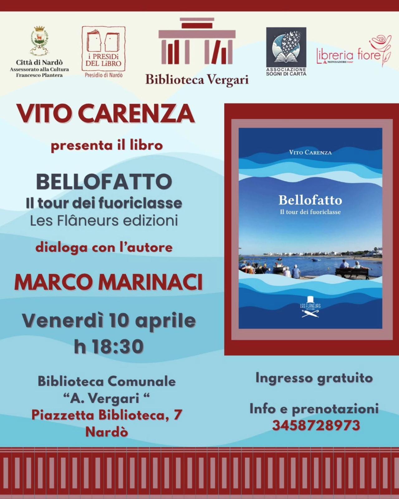 Locandina: presentazione del libro Bellofatto. Il tour dei fuoriclasse di Vito Carenza