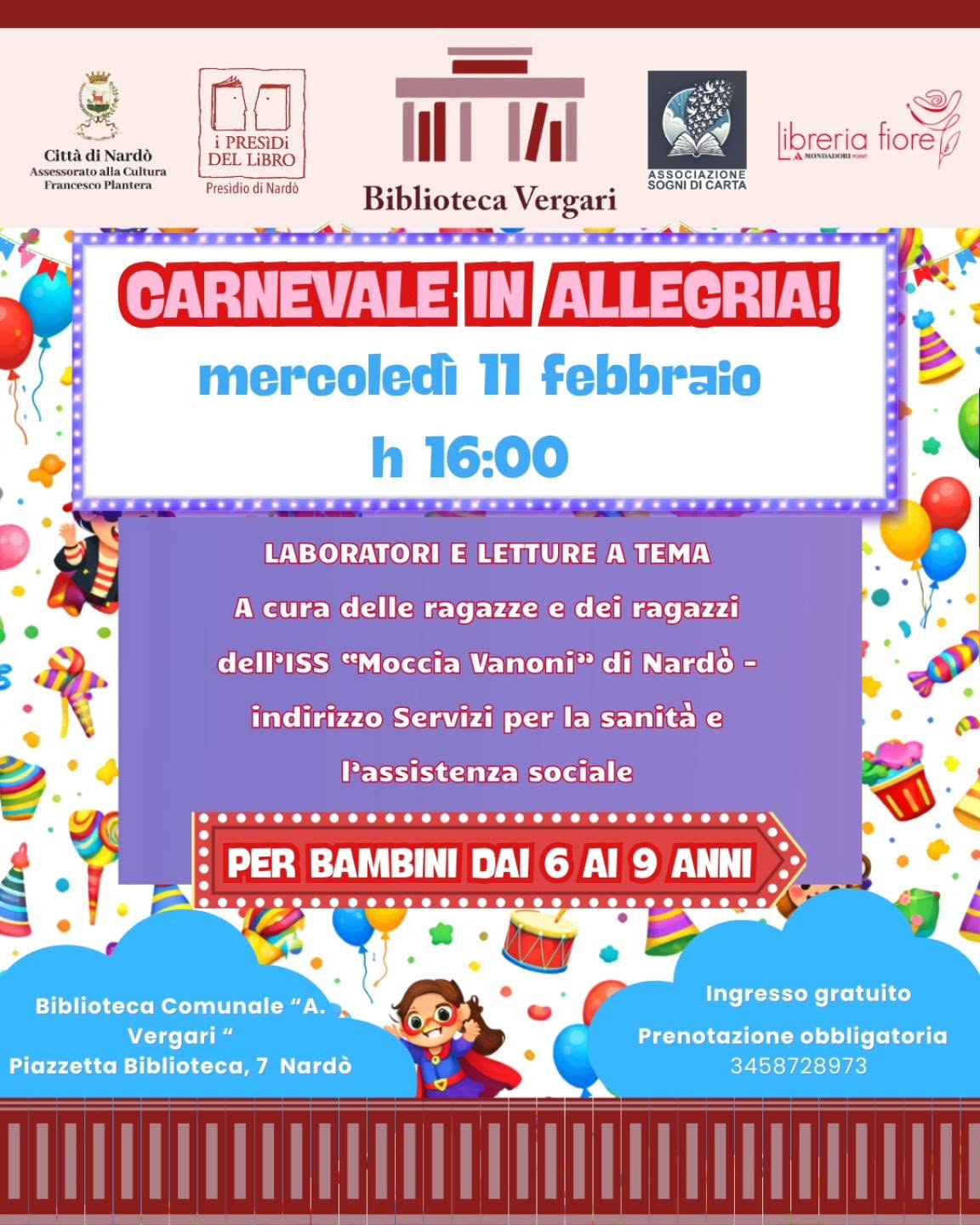 Locandina: Carnevale in allegria, laboratorio per bambini