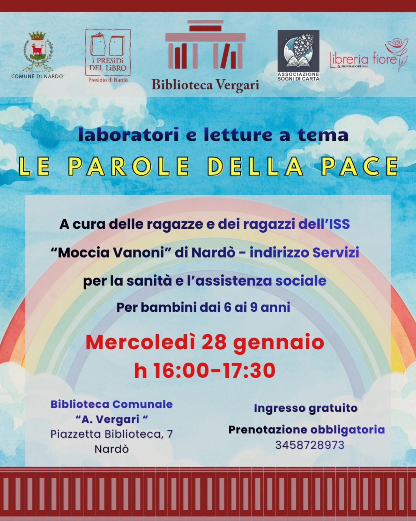 Locandina: Le parole della pace, laboratorio di letture e attività creative per bambini