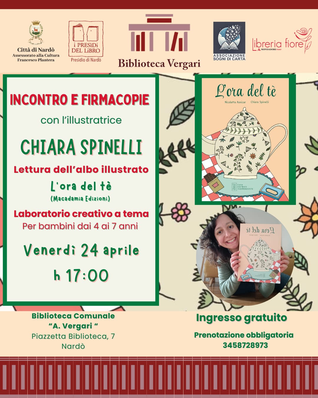 Locandina: L'ora del tè, lettura animata e laboratorio creativo con Chiara Spinelli