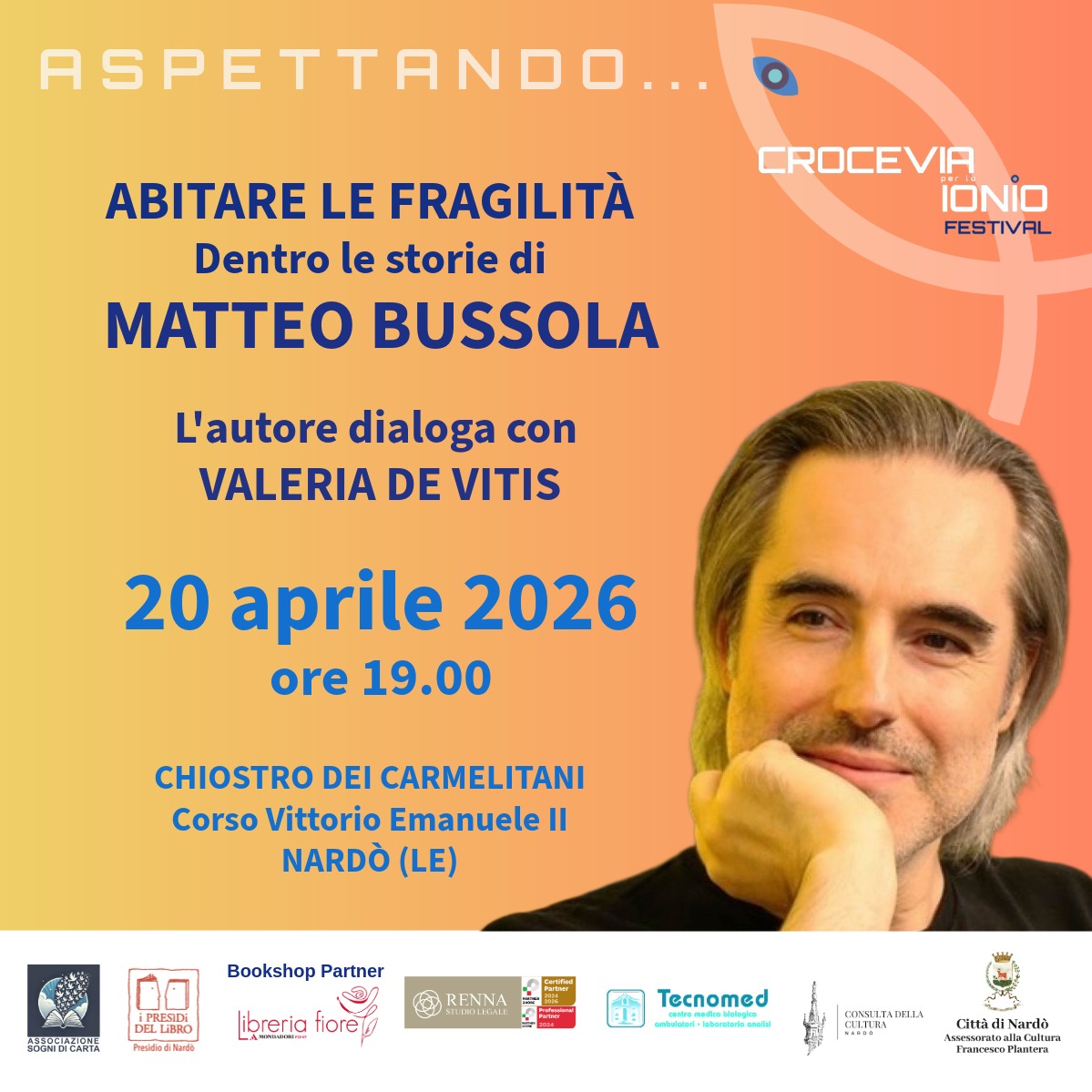 Locandina: Aspettando... Crocevia per lo Ionio Festival, Matteo Bussola dialoga con Valeria De Vitis su Abitare le fragilità