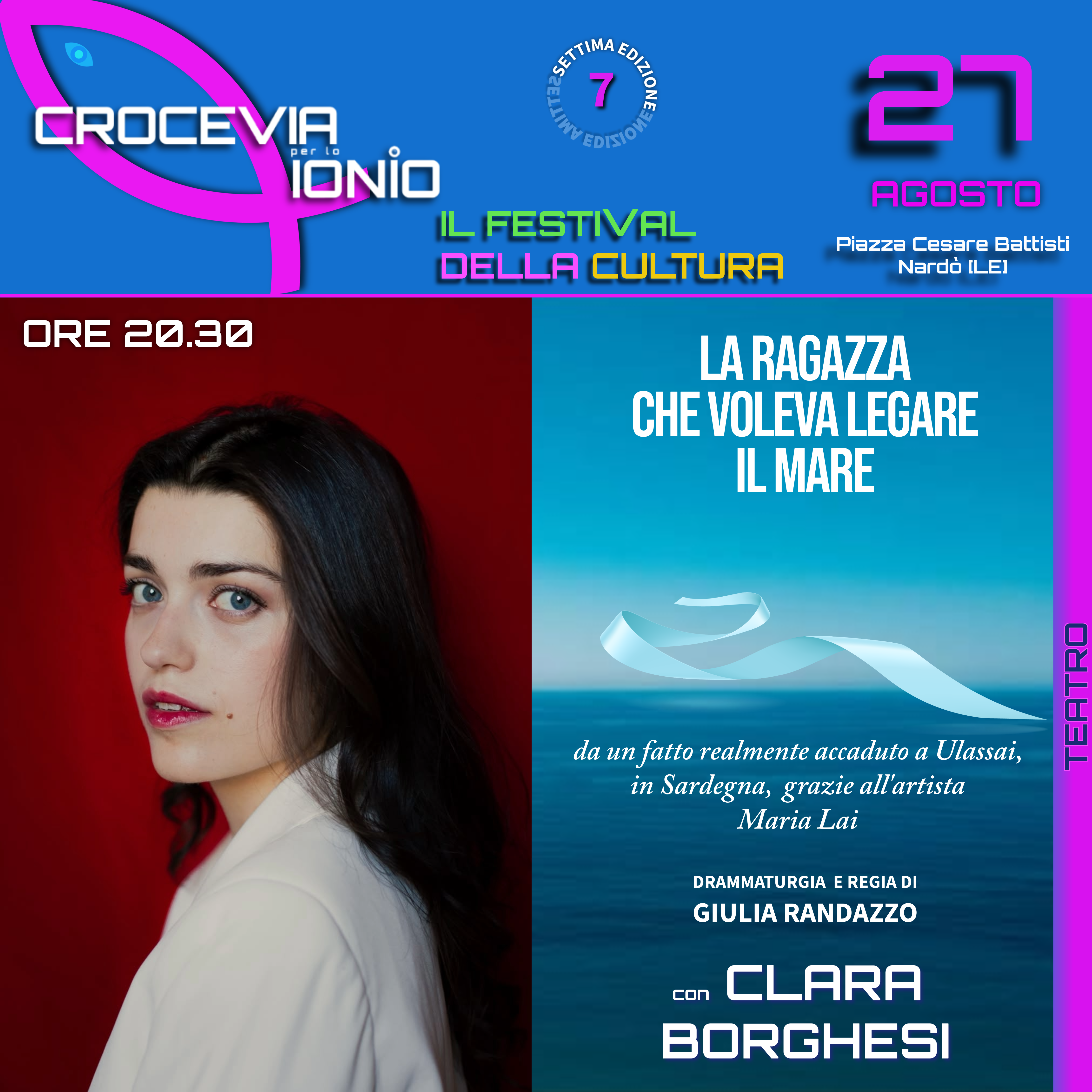 Locandina: Clara Borghesi, La ragazza che voleva legare il mare, anteprima nazionale dedicata a Maria Lai