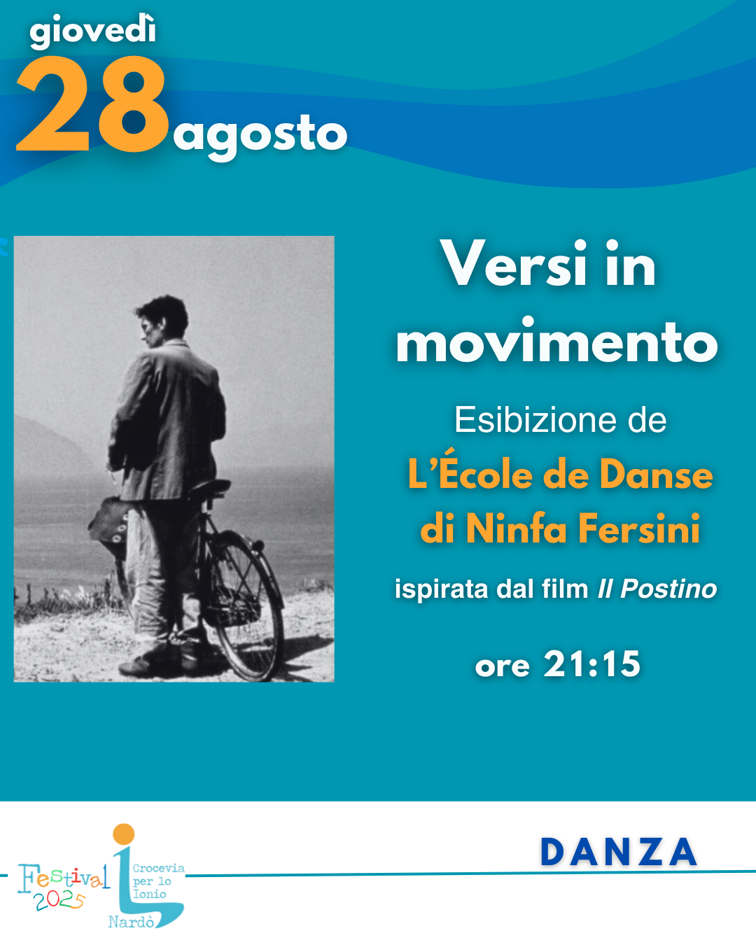 Locandina: Sara Presta, Versi in movimento, omaggio a Il Postino
